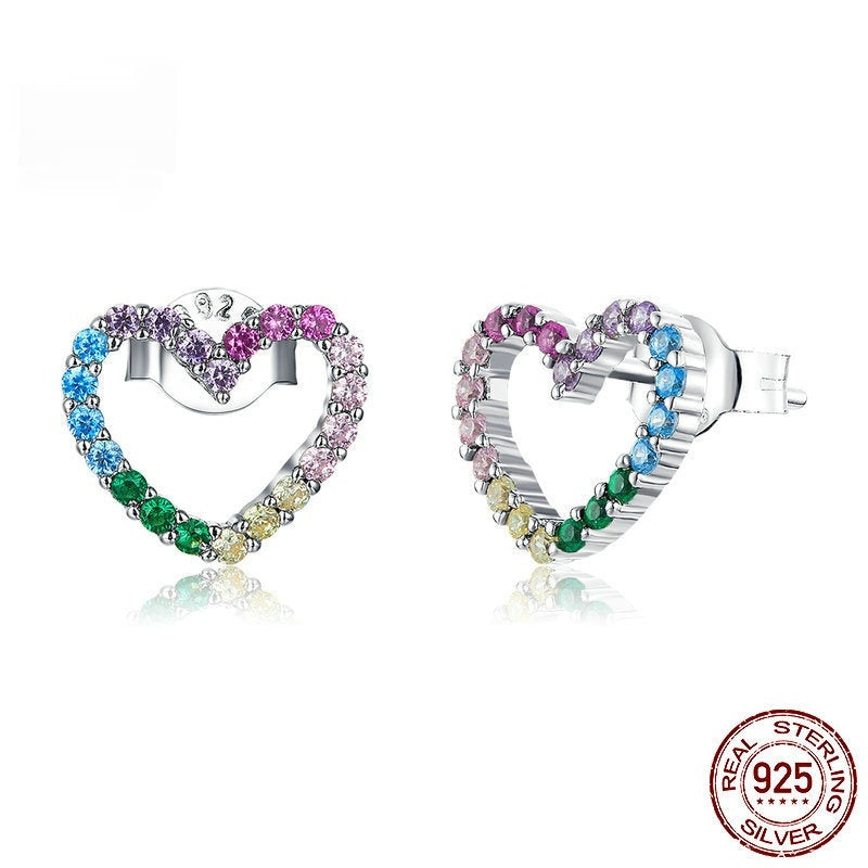 Rainbow Earrings Sterling Silver S925 Heart-shaped Color