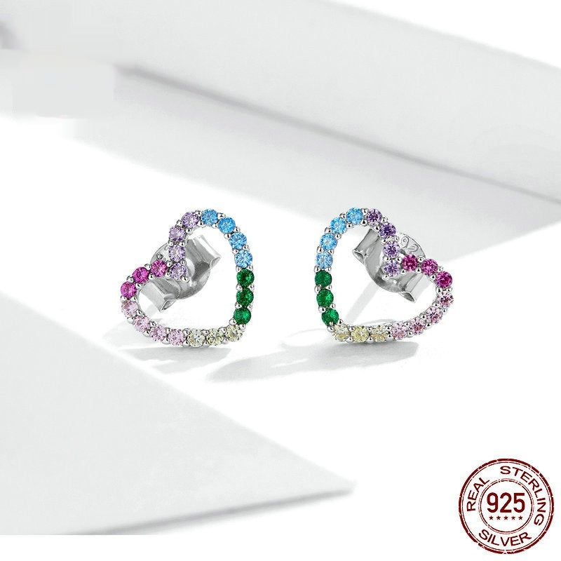 Rainbow Earrings Sterling Silver S925 Heart-shaped Color