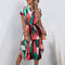 Women's SpringSummer Vacation Style Color Block Series Belt Short Sleeve Dress